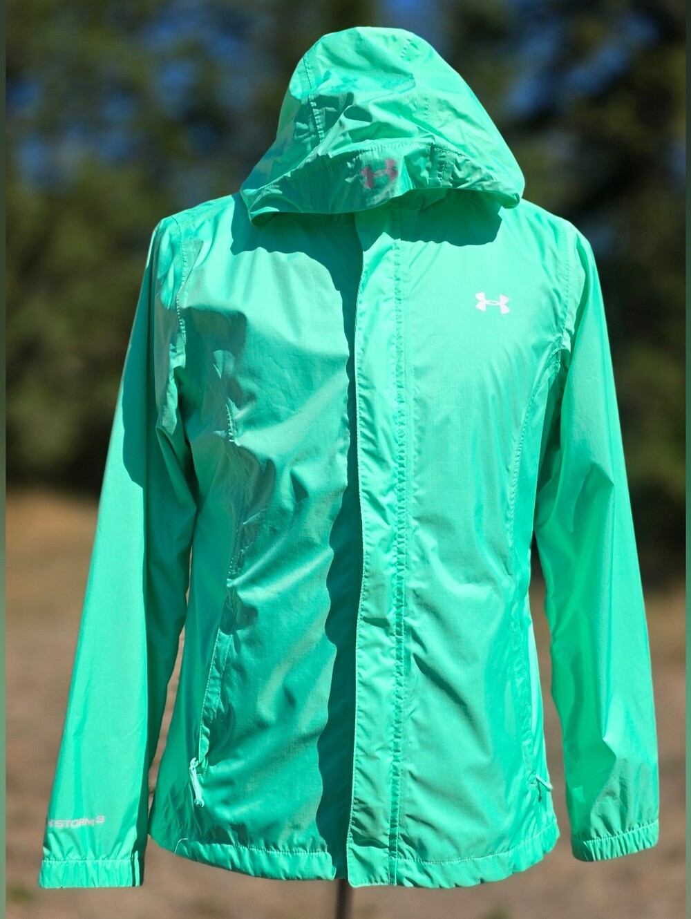 UNDER ARMOUR Storm 3 Hooded Rain Jacket Teal Womens Size Small Windbreaker Coat